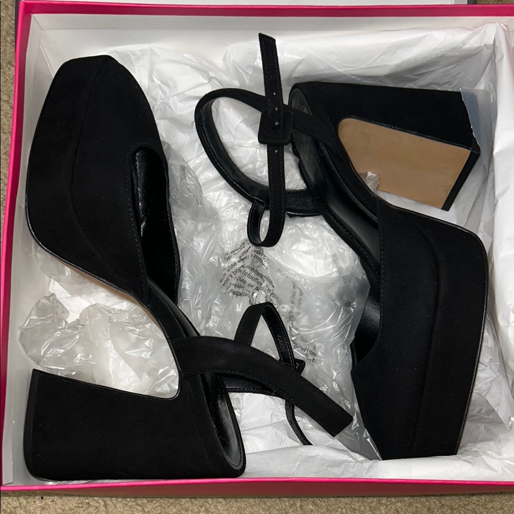 Vince Camuto Black Platform Stilettos with Ankle Strap